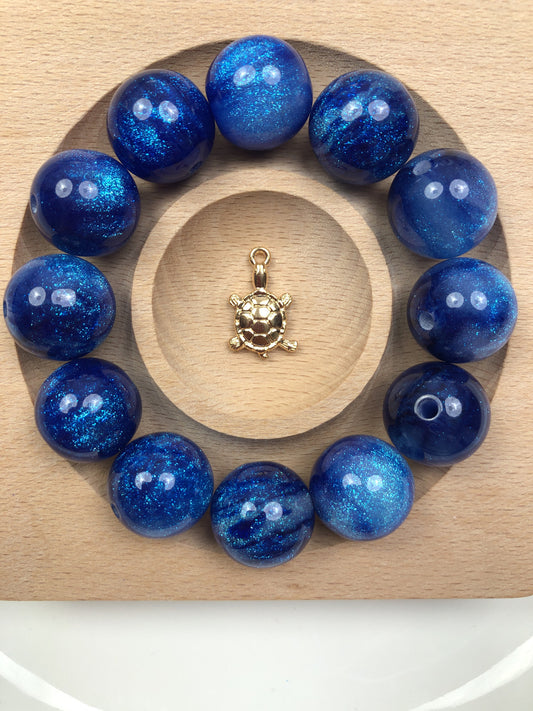 001高品質青色星空アクリルビーズ16 mm